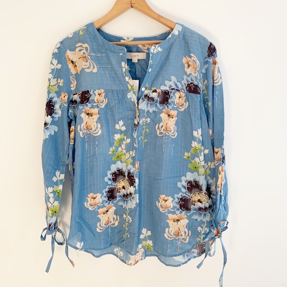 NWT Loft blue floral lightweight tunic top M